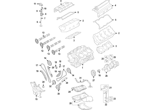 2022 Jeep Gladiator Engine Parts, Mounts, Cylinder Head & Valves, Camshaft & Timing, Variable Valve Timing, Oil Cooler, Oil Pan, Oil Pump, Adapter Housing, Crankshaft & Bearings, Pistons, Rings & Bearings Diagram