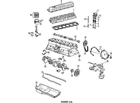 1995 Jeep Grand Cherokee Engine Parts, Mounts, Cylinder Head & Valves, Camshaft & Timing, Oil Pan, Oil Pump, Crankshaft & Bearings, Pistons, Rings & Bearings Diagram
