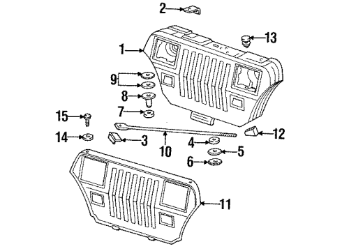 1988 Jeep Wrangler Grille & Components Diagram