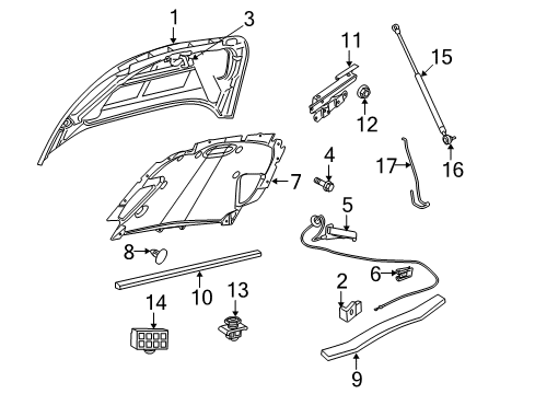 2011 Ram Dakota Hood & Components Diagram
