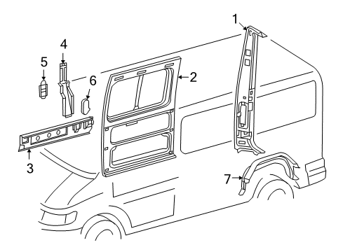 2004 Dodge Sprinter 3500 Inner Structure & Rails - Side Panel Diagram