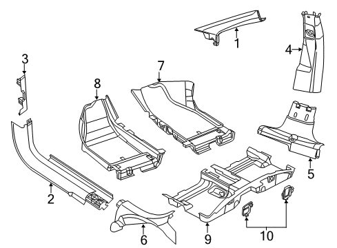 2013 Dodge Dart Interior Trim - Pillars, Rocker & Floor Diagram