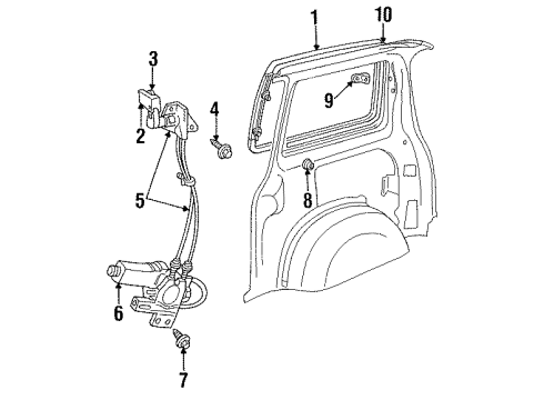 1990 Dodge Caravan Side Panel - Glass & Hardware Diagram