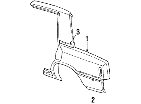 1987 Dodge Aries Quarter Panel & Components, Glass, Exterior Trim, Trim Diagram 3 - Thumbnail