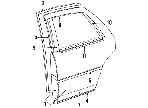 1988 Dodge Dynasty Rear Door & Components, Exterior Trim Diagram