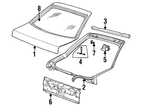 1987 Chrysler LeBaron Lift Gate & Hardware, Glass Diagram