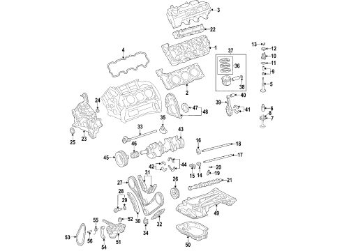2004 Chrysler Crossfire Engine Parts, Mounts, Cylinder Head & Valves, Camshaft & Timing, Oil Pan, Oil Pump, Balance Shafts, Crankshaft & Bearings, Pistons, Rings & Bearings Diagram