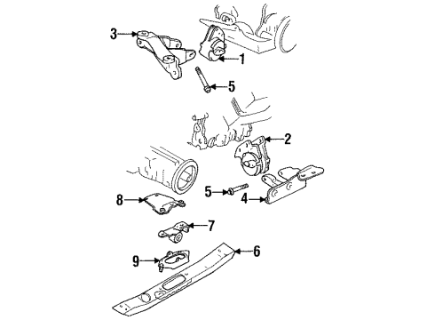 1993 Jeep Grand Wagoneer Engine & Trans Mounting Diagram
