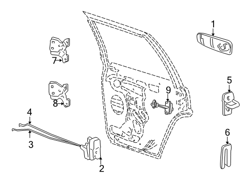 2001 Jeep Grand Cherokee Rear Door - Lock & Hardware Diagram