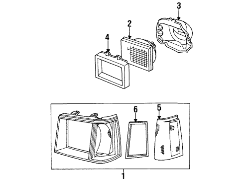 1990 Dodge Omni Headlamp Components, Signal Lamps Diagram