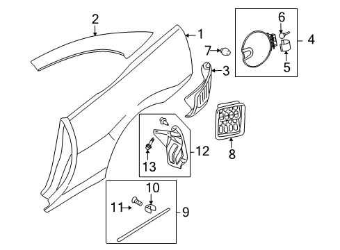 2003 Chrysler Sebring Quarter Panel & Components, Exterior Trim Diagram