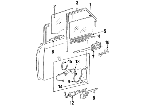 1987 Jeep Wagoneer Front Door Glass & Hardware Diagram 1 - Thumbnail