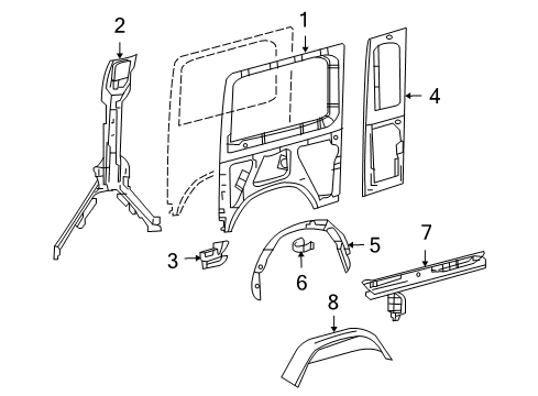 2007 Dodge Sprinter 3500 Inner Structure & Rails - Side Panel Diagram