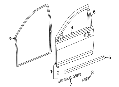 2005 Dodge Stratus Front Door & Components, Exterior Trim Diagram