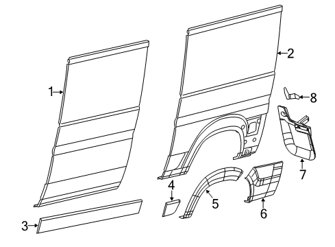 2019 Ram ProMaster 1500 Side Panel & Components, Exterior Trim, Body Diagram 6 - Thumbnail