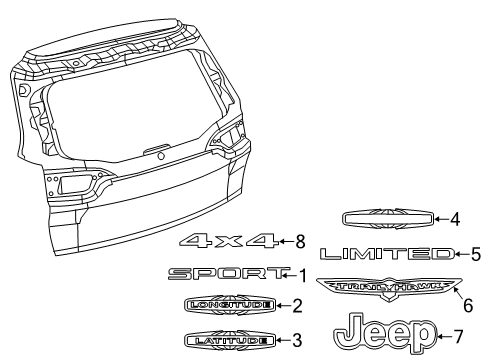2015 Jeep Cherokee Exterior Trim - Lift Gate Diagram