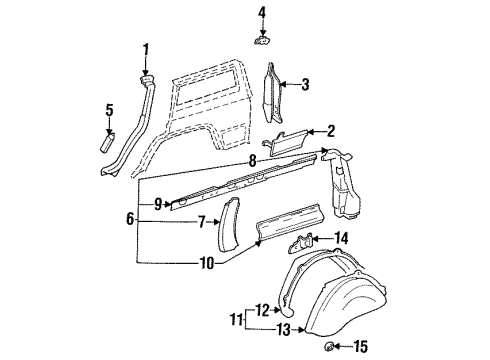 1988 Jeep Cherokee Quarter Panel Outer Components, Inner Structure & Rails, Lock Pillar Diagram