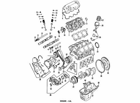 1992 Dodge Ram 50 Engine Parts, Mounts, Cylinder Head & Valves, Camshaft & Timing, Oil Pan, Oil Pump, Balance Shafts, Crankshaft & Bearings, Pistons, Rings & Bearings Diagram