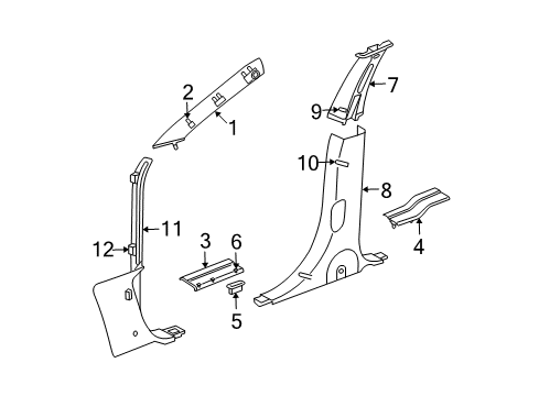2005 Chrysler Pacifica Interior Trim - Pillars, Rocker & Floor Diagram