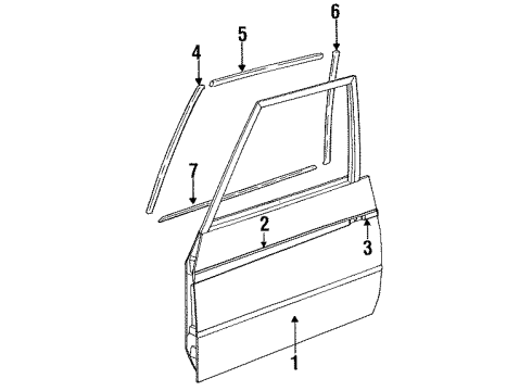 1990 Dodge Omni Front Door & Components, Exterior Trim Diagram