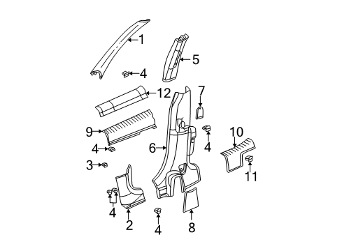 2003 Chrysler PT Cruiser Interior Trim - Pillars, Rocker & Floor Diagram