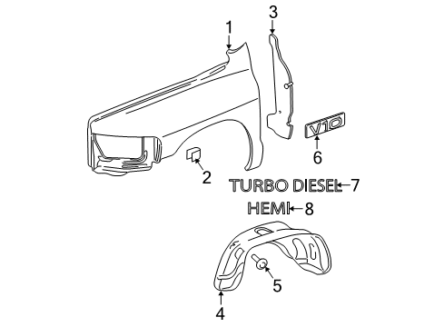 2003 Dodge Ram 2500 Fender & Components, Exterior Trim Diagram