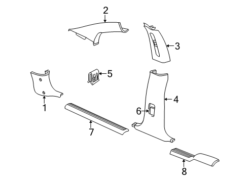 2002 Dodge Intrepid Interior Trim - Pillars, Rocker & Floor Diagram