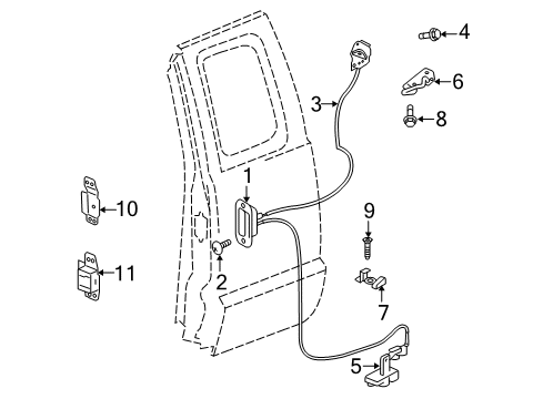 2011 Ram Dakota Rear Door - Lock & Hardware Diagram