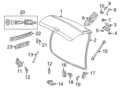 2003 Dodge Durango Lift Gate & Hardware, Exterior Trim Diagram