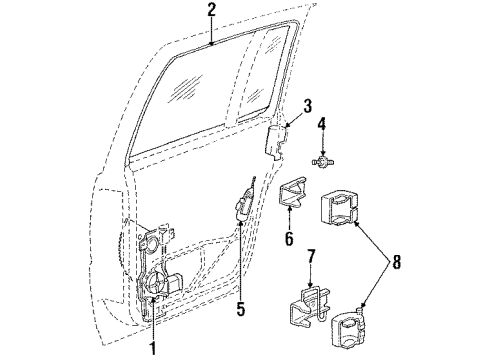 1991 Chrysler LeBaron Rear Door Glass & Hardware Diagram