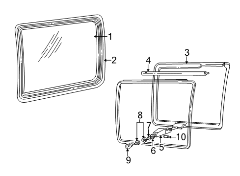 2001 Dodge Ram 2500 Van Rear Loading Door Glass & Hardware Diagram 1 - Thumbnail