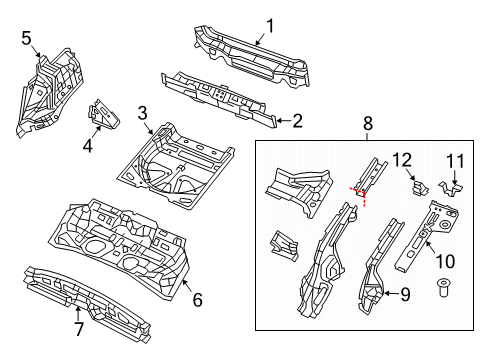2015 Jeep Cherokee Rear Body - Floor & Rails Diagram