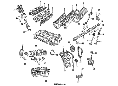 1994 Dodge Ram 2500 Engine Parts & Mounts, Timing, Lubrication System Diagram 7 - Thumbnail