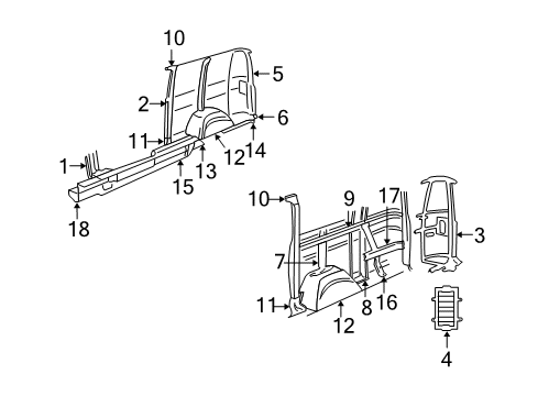 2002 Dodge Ram 2500 Van Inner Structure & Rails - Side Panel Diagram