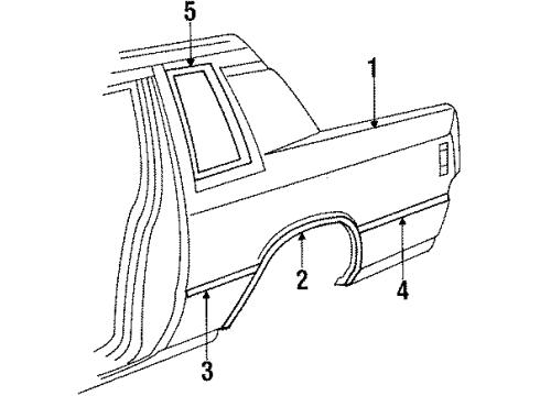 1986 Dodge 600 Quarter Panel, Glass, Exterior Trim Diagram