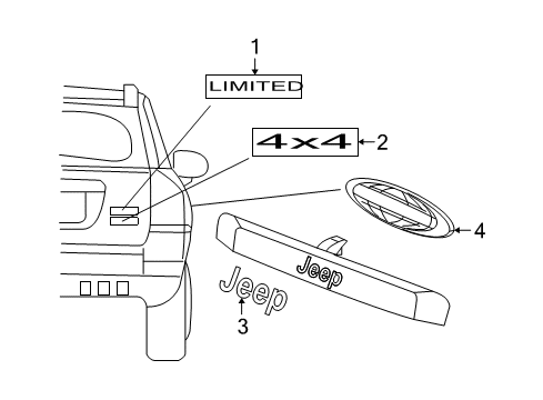 2009 Jeep Compass Exterior Trim - Lift Gate Diagram