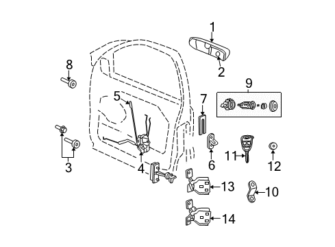 2009 Jeep Commander Front Door - Lock & Hardware Diagram