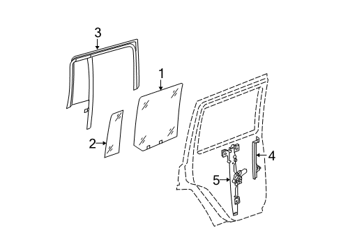 2009 Jeep Commander Rear Door - Glass & Hardware Diagram