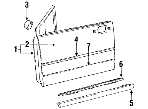 1993 Dodge Shadow Door & Components, Exterior Trim, Body Diagram 1 - Thumbnail