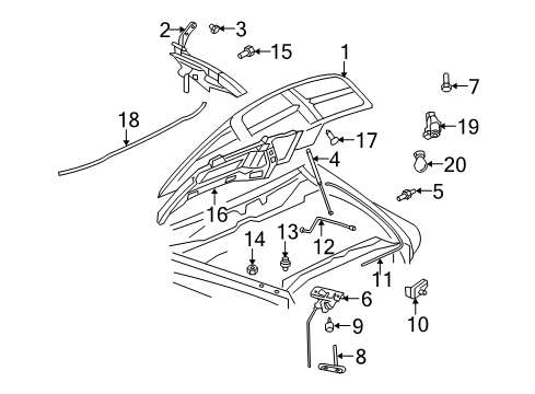 2008 Dodge Ram 1500 Hood & Components, Body Diagram 1 - Thumbnail