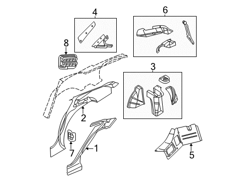 2000 Dodge Intrepid Inner Structure - Quarter Panel Diagram