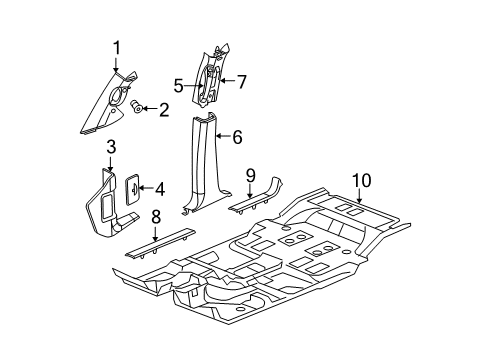 2005 Dodge Durango Interior Trim - Pillars, Rocker & Floor Diagram