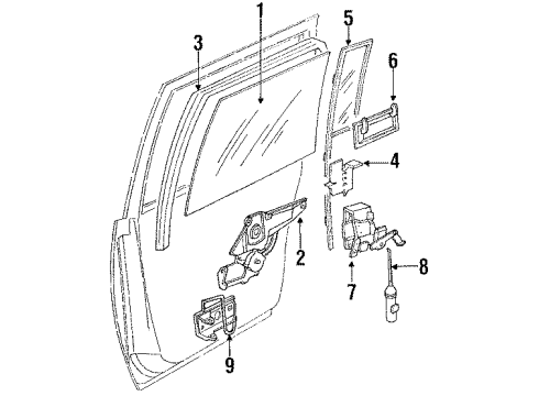 1992 Chrysler Imperial Rear Door Glass & Hardware Diagram
