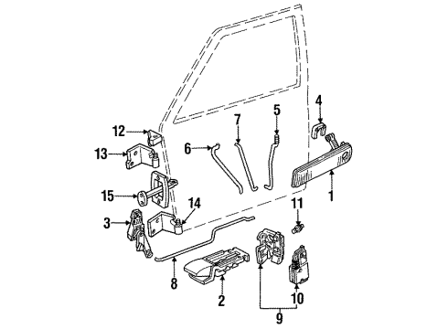 1990 Dodge Monaco Front Door - Glass & Hardware Diagram