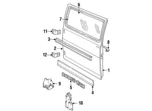 1992 Dodge B350 Rear Loading Door & Components, Glass & Hardware, Exterior Trim Diagram