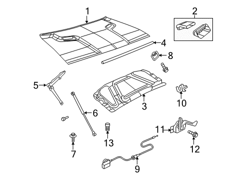 2013 Dodge Challenger Hood & Components Diagram