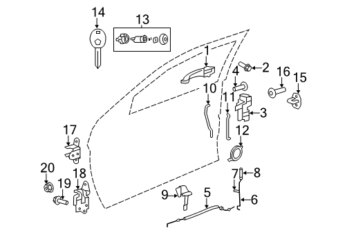2011 Chrysler 200 Front Door - Lock & Hardware Diagram