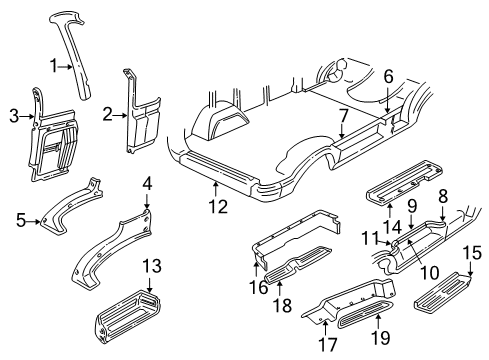 1997 Dodge B1500 Interior Trim - Pillars, Rocker & Floor Diagram