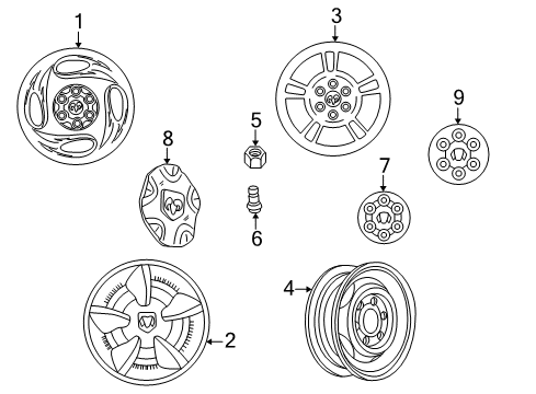 2003 Dodge Durango Wheels, Covers & Trim Diagram