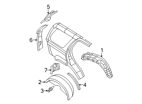 2005 Dodge Durango Inner Structure - Quarter Panel Diagram